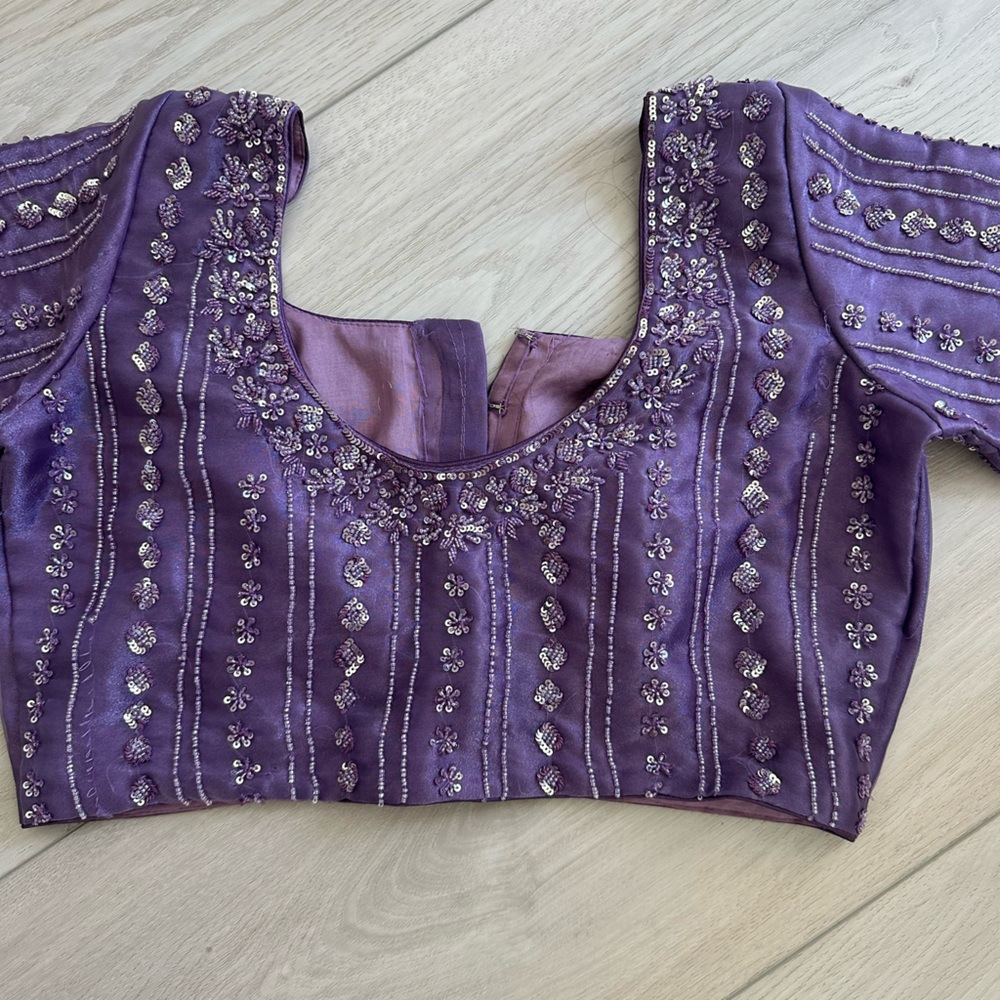 Lavender Sequin Embroidered Organza Fabric Indian Pakistani wedding saree.